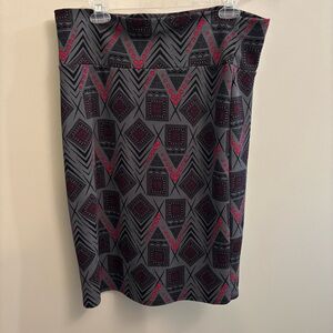 LuLaRoe Women's XL Cassie Skirt Red Gray Bodycon Pencil Stretch Pull-On Work